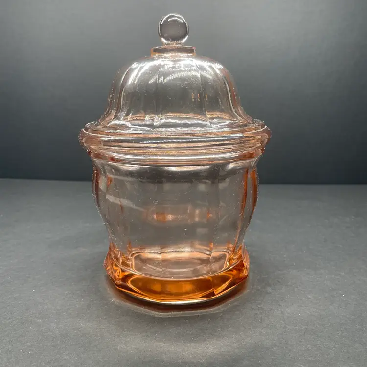 Pink Depression Candy / Cookie Jar With Lid - Vintage Glass Nearing Antique