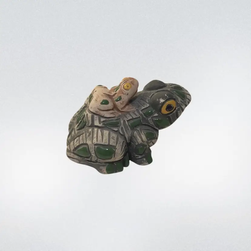 Frog Figurine With Baby Hand Carved Clay Hand Painted Uraguay