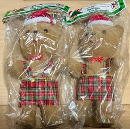 Two Felted Flocked Christmas Bear Ornament 9” Misco Enterprises Lederhosen NOS