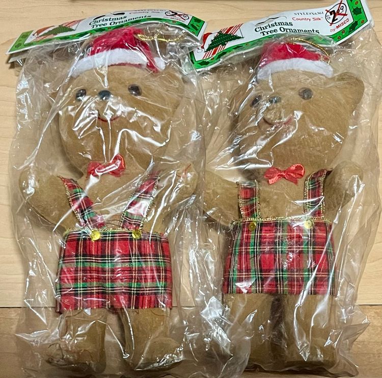 Two Felted Flocked Christmas Bear Ornament 9” Misco Enterprises Lederhosen NOS