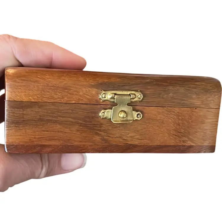 Dome Top Smooth Wood And Brass Inlay Trinket Jewelry Box Hinged Floral Vintage Small 4.5 x 2.75"