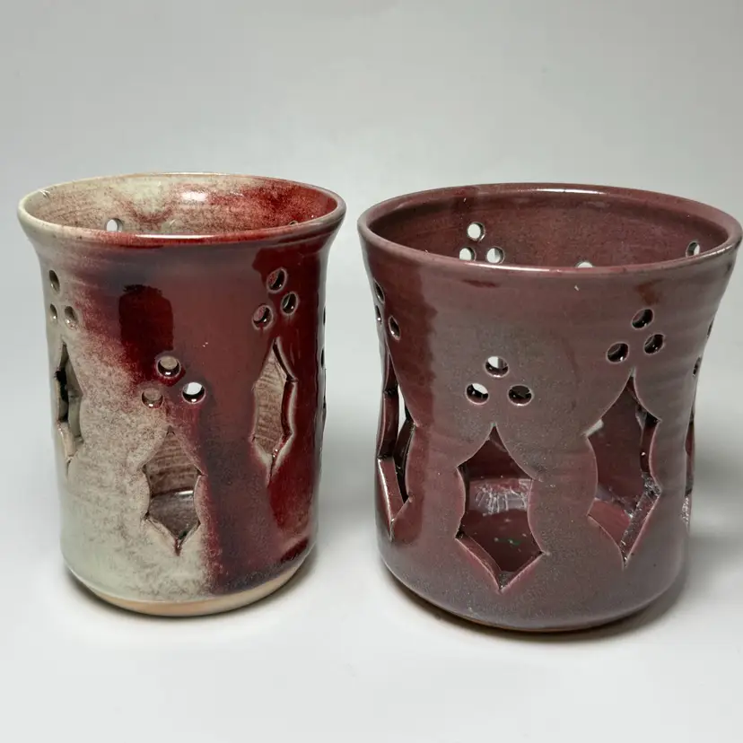 Phil Morgan Pottery Holly Candle Holders Lanterns Seagrove NC Rotary Homestead