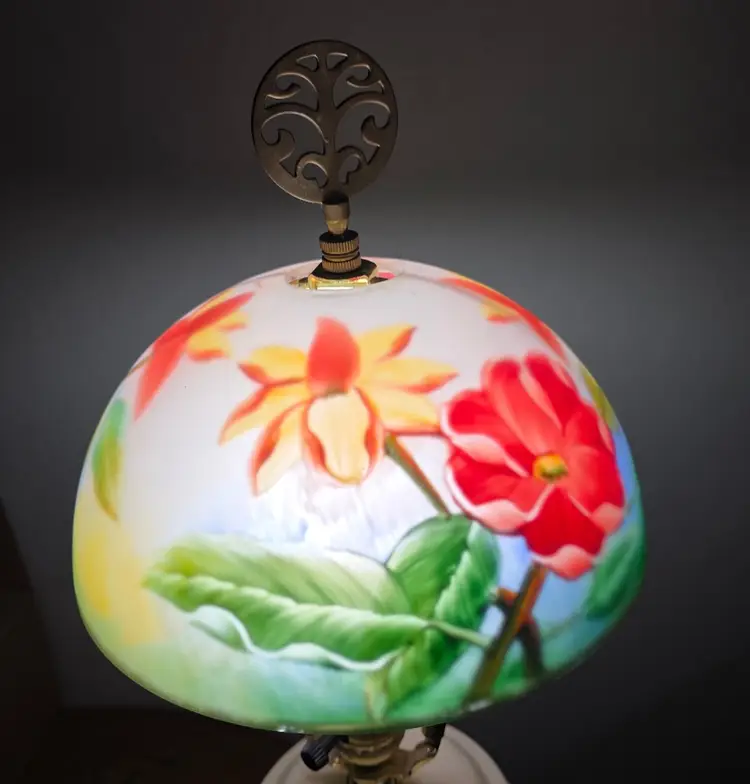 Reverse Painted Glass Dome Floral Lamp Shade