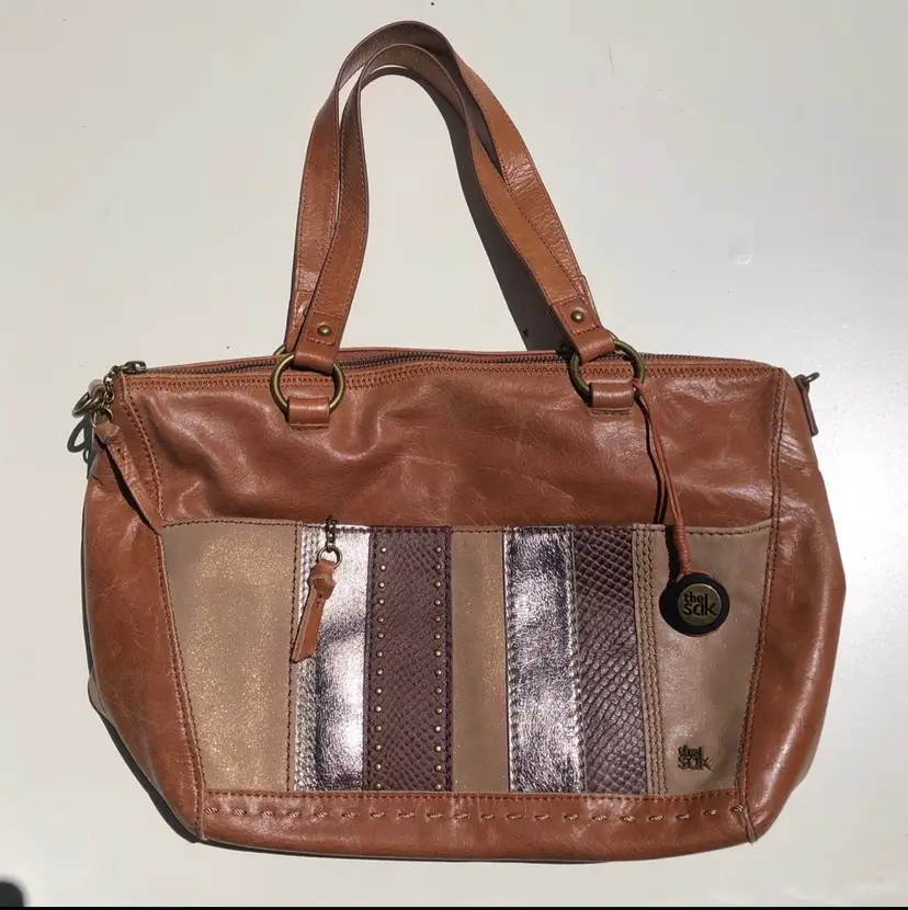 The Sak Brown Leather Zippered Handbag Purse