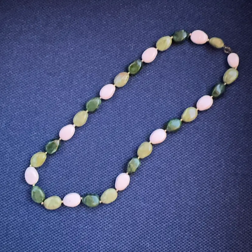 Vintage 28” Green And Cream Necklace