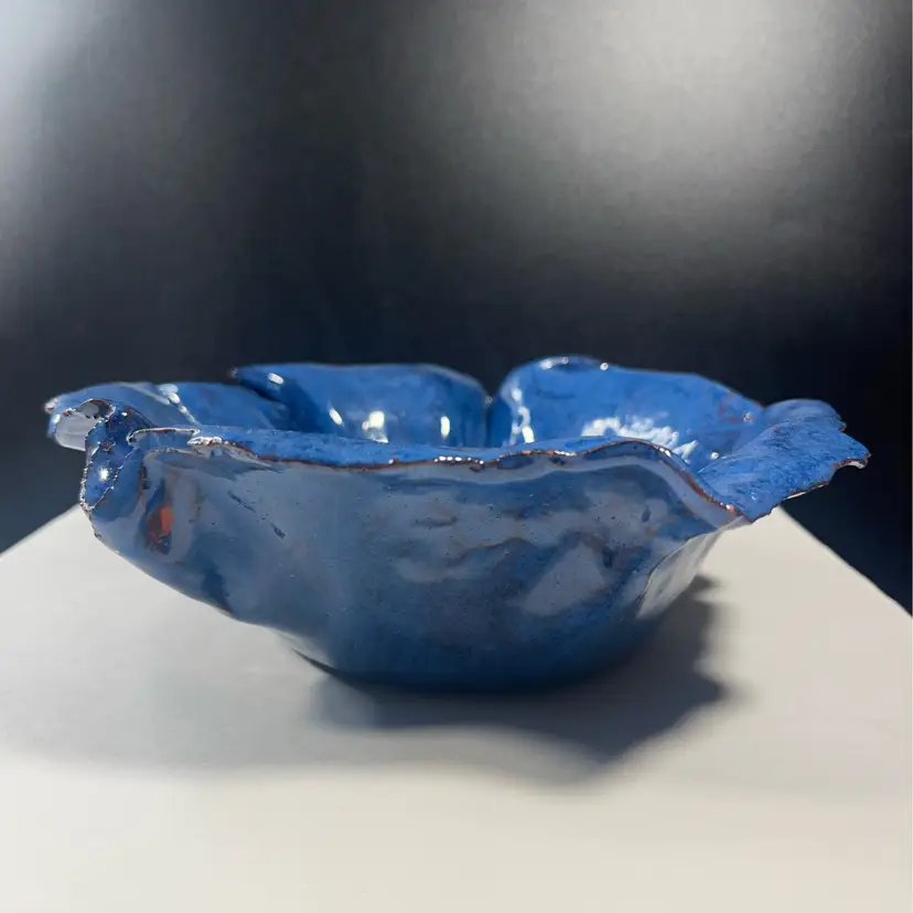 Studio Pottery Dish Brutalist Design Blue | 7”
