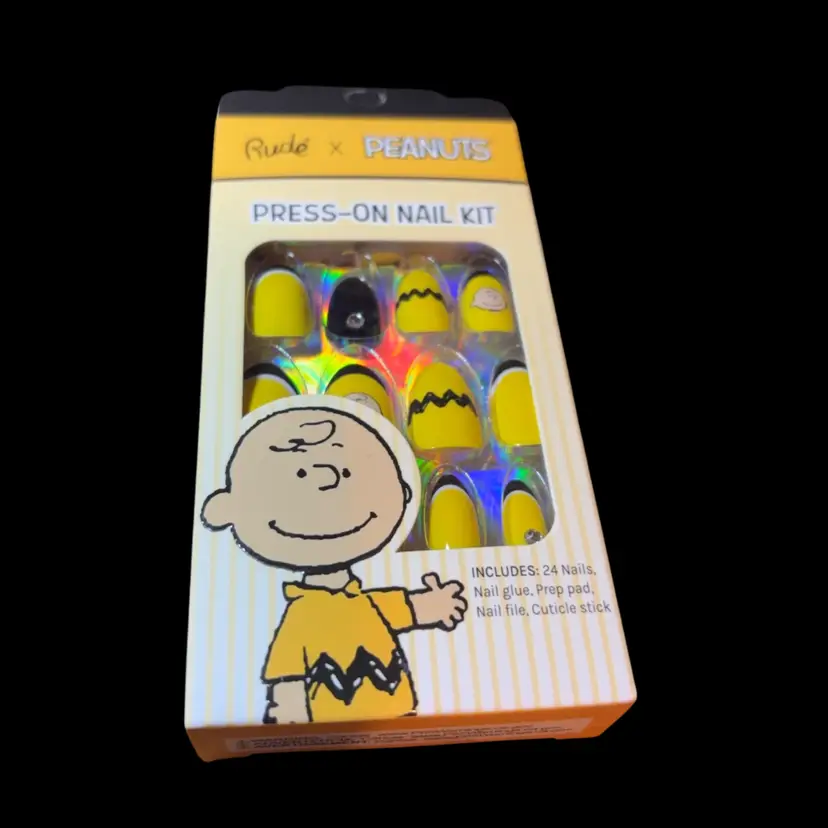 Msrp $10 – Rude X Peanuts Press On Nail Kit Assorted Includes 24 Nails Nail Glue Prep Pad, Nail File And Cuticle Stick