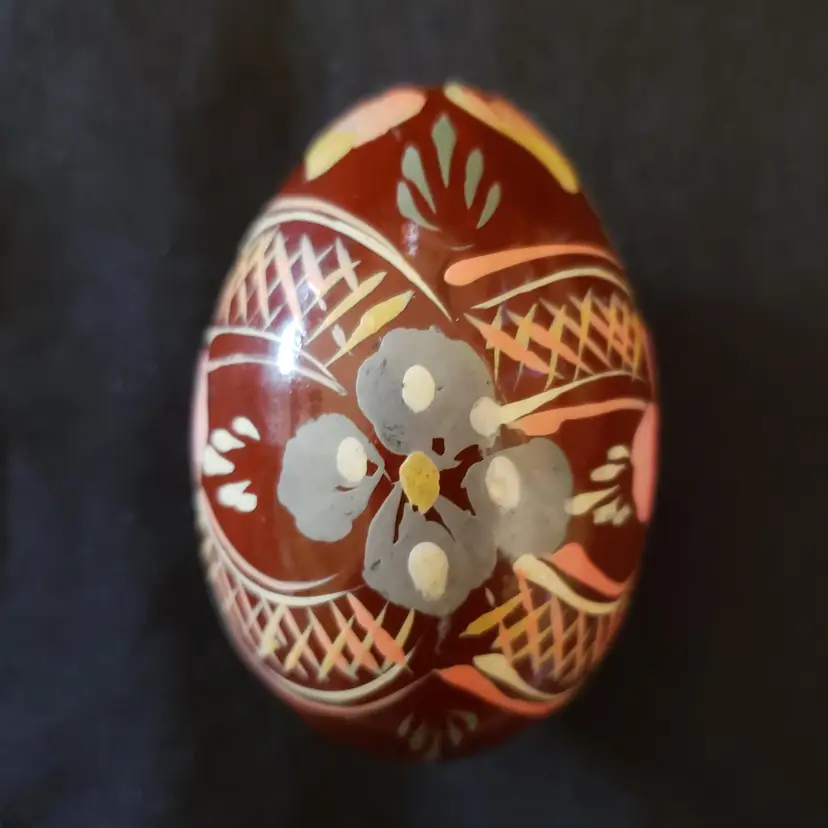 Wood Flower Easter Egg Hand Painted 2½" Long Multicolored Unbranded Vintage