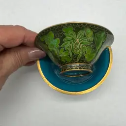 Set Of  Cloisonné Mini Bowls Green Floral