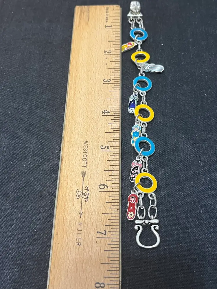 Enamel Summer Beach Flip Flop Charm Bracelet 7”