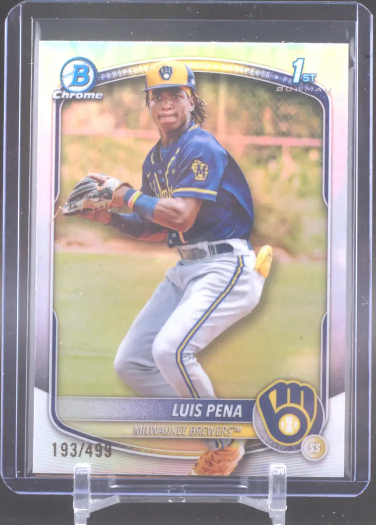 2025 Bowman Chrome Refractor 1st Bowman /499, Luis Pena, Milwaukee Brewers
