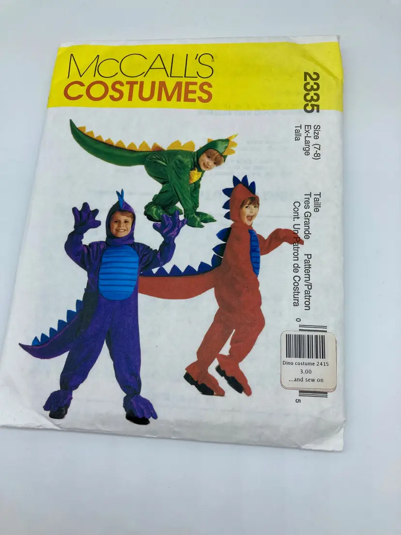 McCalls Dinosaur Costume Pattern size 7-8
