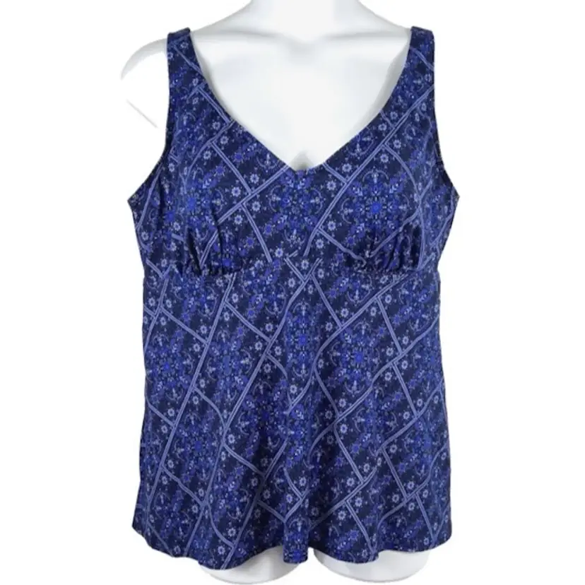 Swimsuits For All Women's Size 22 Blue Floral Tankini Top ONLY Empire Padded