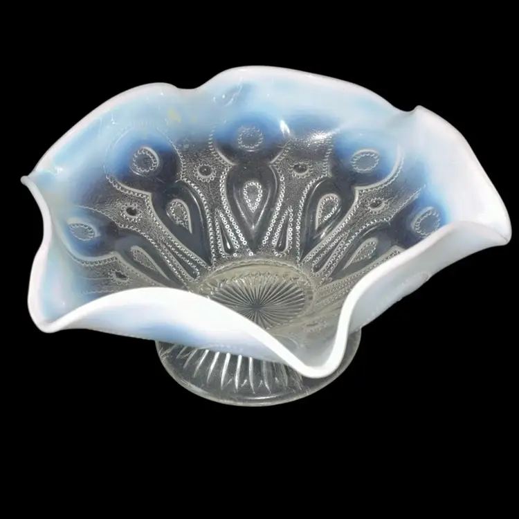 Dugan White Opalescent Keyhole Footed Compote