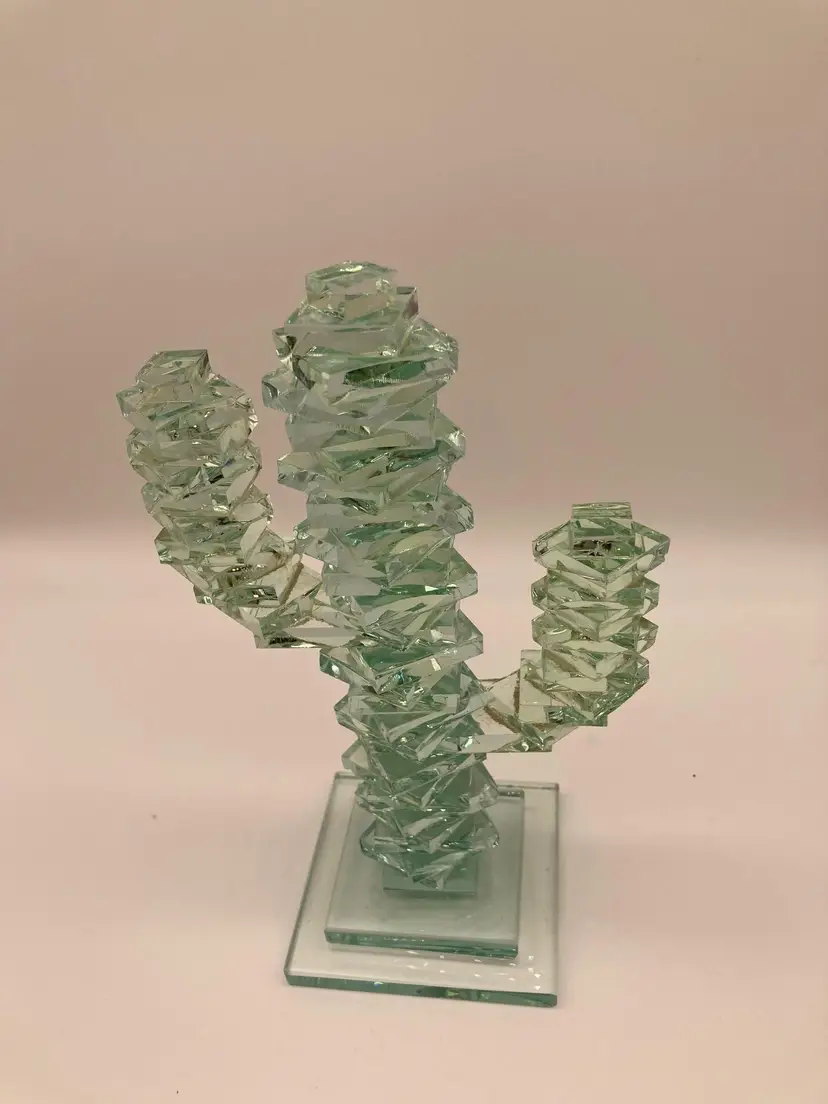 STACKED GLASS CACTUS SCULPTURE SAGUARO