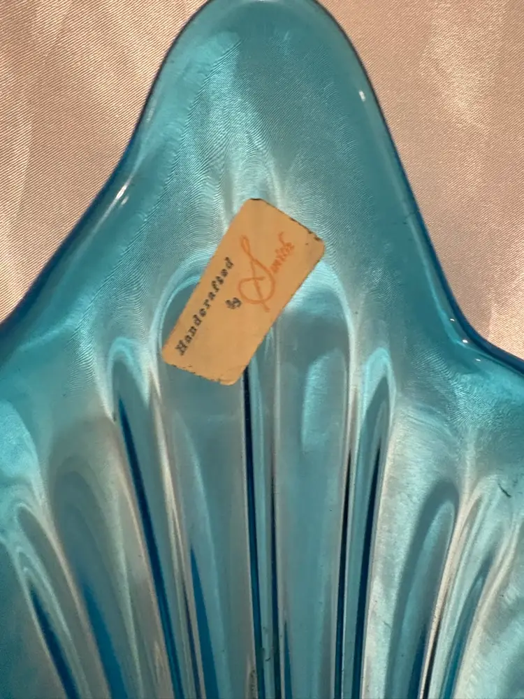 Vintage Large 21” LE Smith Peacock Blue Swung Vase No Chips Cracks Original Sticker