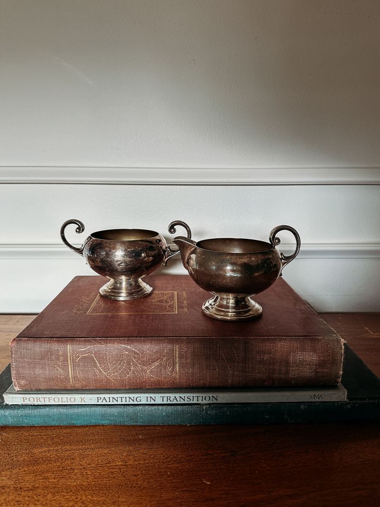 Vintage EPCA Bristol Silver Creamer and Sugar Bowl Set