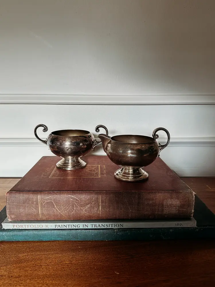 Vintage EPCA Bristol Silver Creamer and Sugar Bowl Set