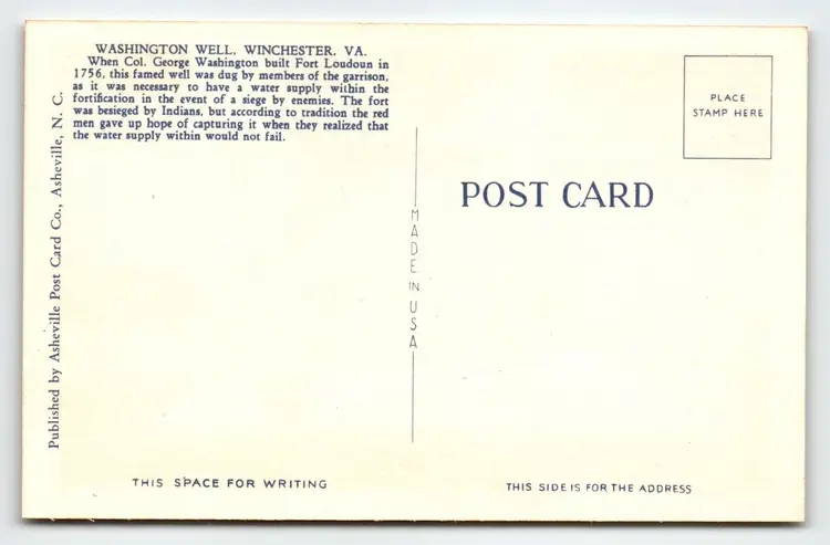 Washington Well Garden Flowers Winchester Virginia Postcard Linen Unposted VA