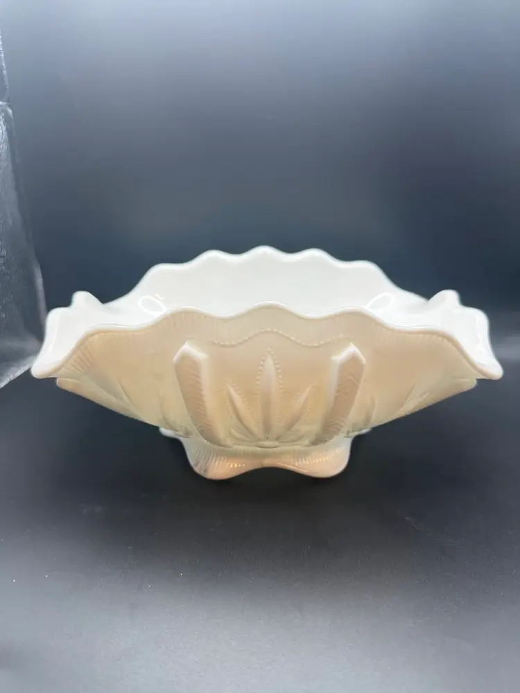 Fenton Art Glass "Cactus" Pattern White Milk Glass Bowl and Candle Holders