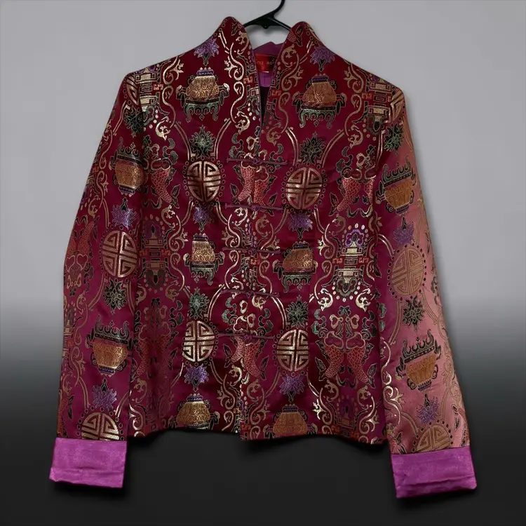 Xing Mao Silk Brocade Traditional Tang Style Chinese Womens Jacket Sz S/M READ