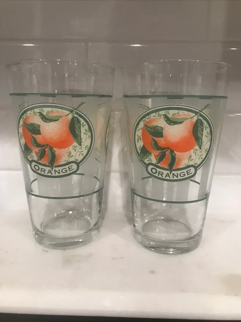 Vintage Libbey 16 oz Glasses Orange Motif Set Of 2