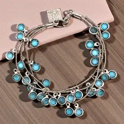 Anne Klein Blue Dangle Rhinestones on 3 Silvertone Snake Chains Bracelet