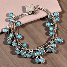 Anne Klein Blue Dangle Rhinestones on 3 Silvertone Snake Chains Bracelet