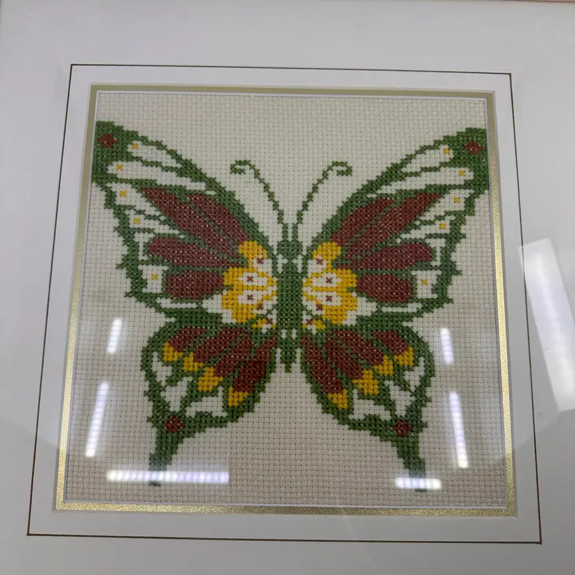 Needlepoint Butterfly Framed Wall Art