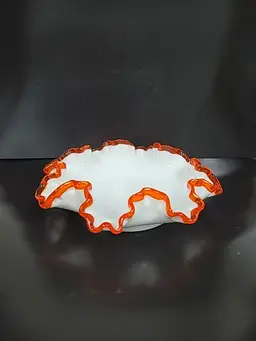 Fenton Flame Crest Ruffled Edge Bowl, Glows