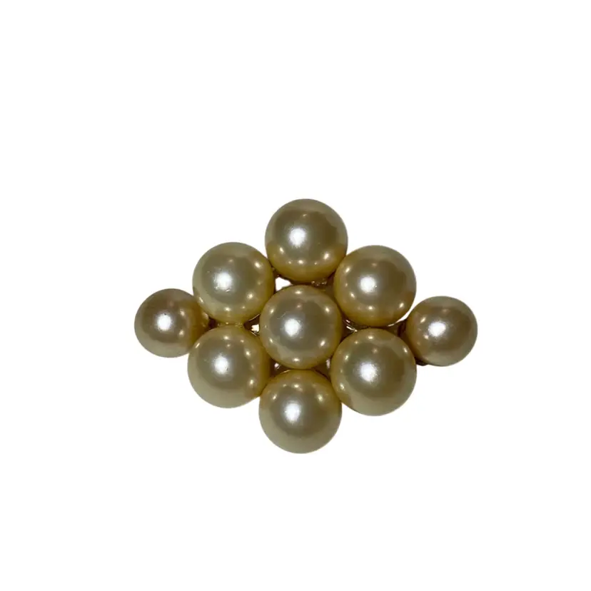 Faux Champagne Pearl Diamond Shape Plastic Brooch 2”
