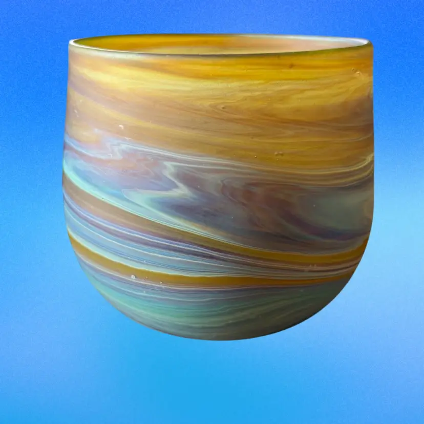 Phoenician Hebron Blown Glass Candle Holder Tumbler - Marbled Multicolor Satin