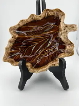 Hull Pottery Brown Drip glaze leaf-nut or candy bowl