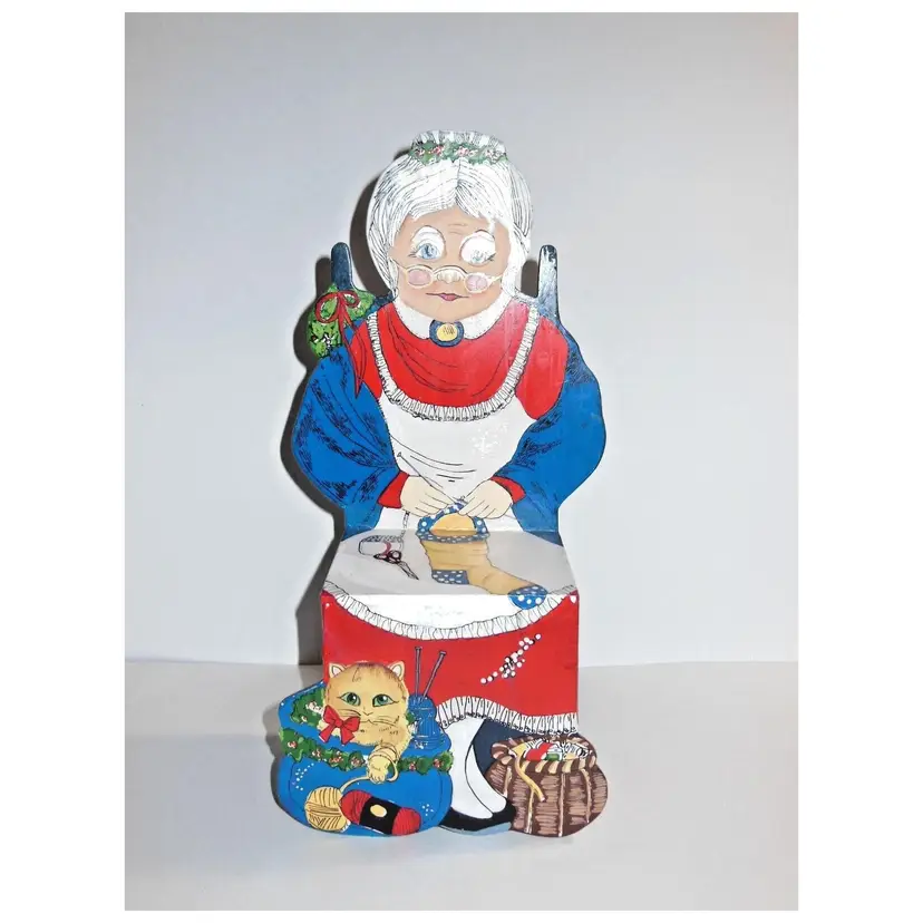 Vintage Department 56 Mrs. Claus 13" Wood Chair Sitter Christmas Hand Painted, SCARCE