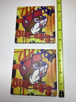 Set of 2 Buc-ee’s Ceramic Drink Coasters with Cork Backing