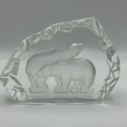 Vintage Mats Jonasson Swedish Engraved Crystal Polar Bear Paperweight Mid Century 1960s