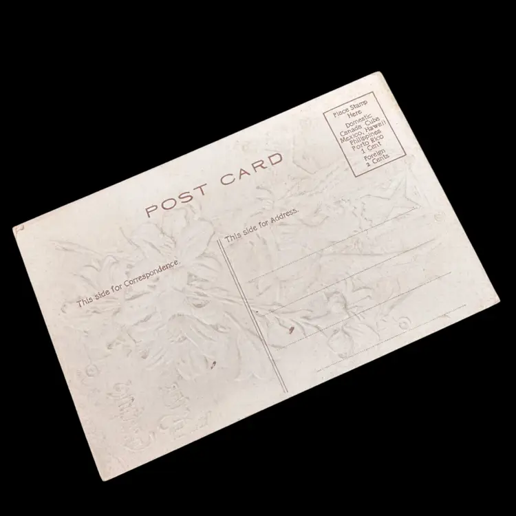 Art Nouveau Easter Lillies Angel Cross Antique Postcard, Embossed, Unused 1910