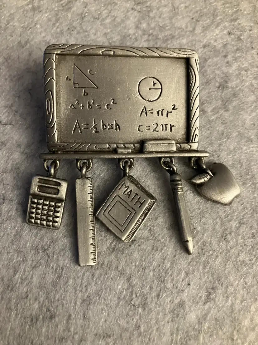 Math Teacher Pewter Brooch Signed JJ