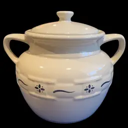 Longaberger Pottery Large Cookie Jar/ Bean Pot Woven Traditions Heritage Pattern