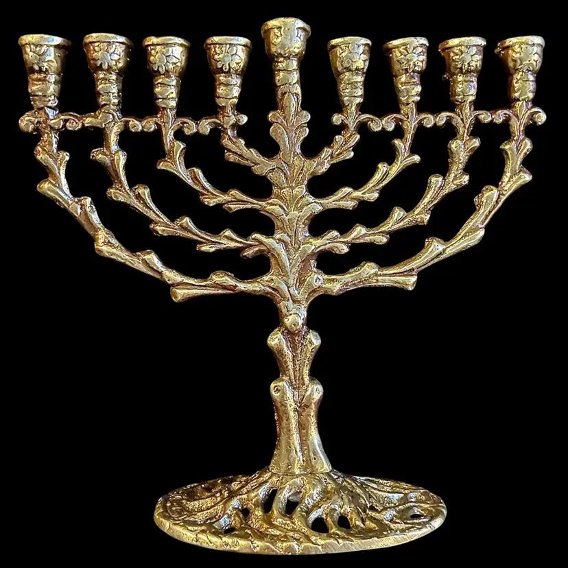 Vintage Judaica Brass Hanukkah 9 branch Menorah by "Tamar"/ Jerusalem, Israel