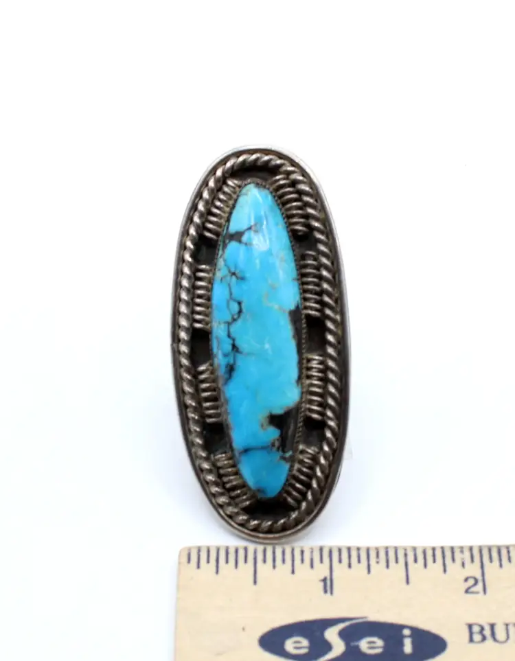 Vintage Southwestern Statement sterling silver turquoise size 7 ring 36.40g