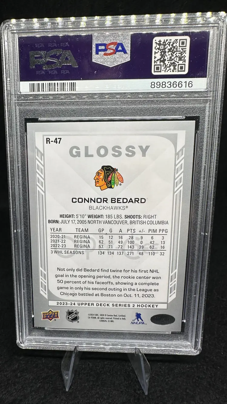 2023-24 Upper Deck O-Pee-Chee Glossy Connor Bedard Chicago Blackhawks #R47 RC PSA 10 GEM MT