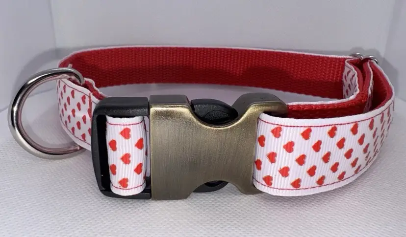 Dog Collar Valentine’s Day Hearts Large Handmade Heavy Duty W/Buckle NEW