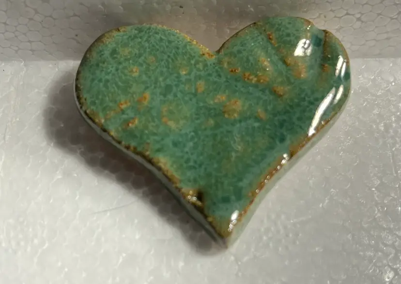 Signed Glazed Pottery Heart Broach