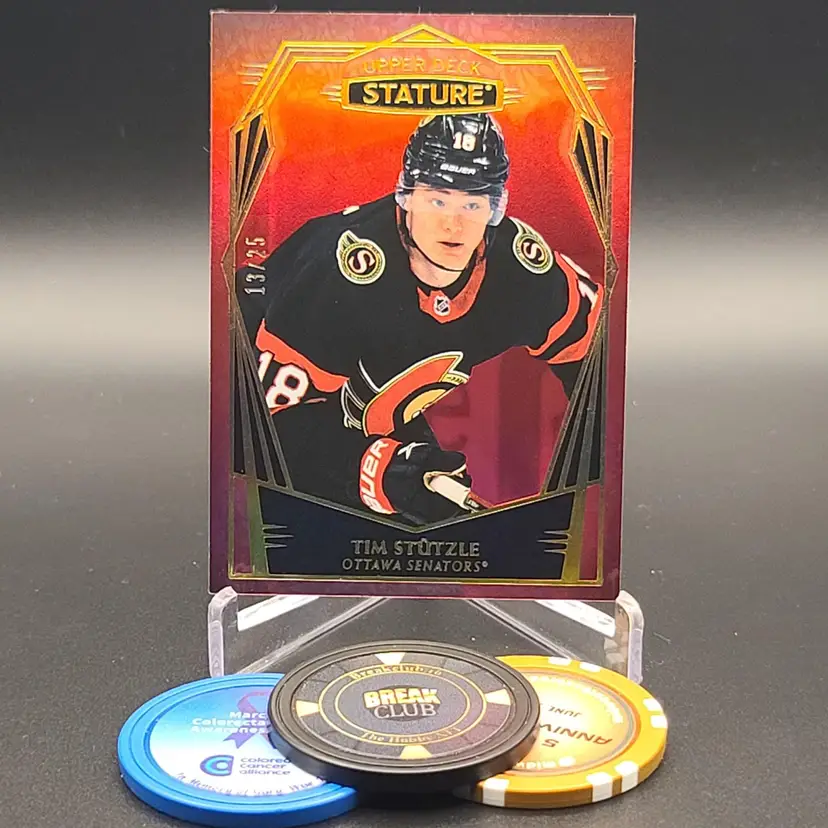 Tim Stutzle 2022-23 Upper Deck Stature Hockey Design Variation Red Parallel Numbered 13/25 - Card #31 - Ottawa Senators