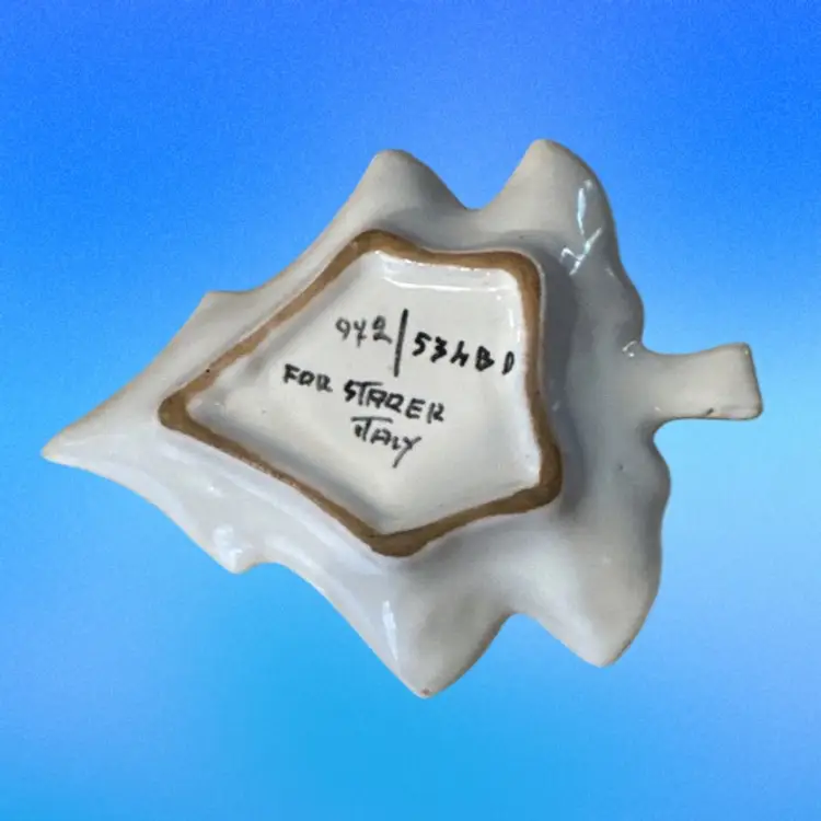 VTG Pottery Small Christmas Tree Dish Hand Painted Holly, Bell, Candle Italy