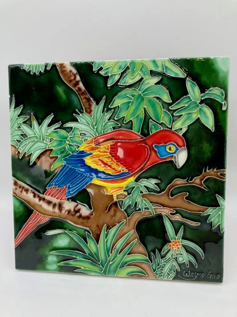 Wayne Gao Amazon Parrot Ceramic Art Bird Tile 8x8