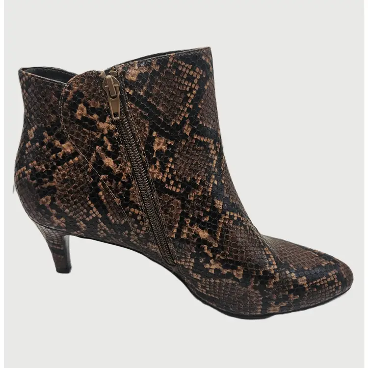 #01 - Amalfi Women's Brown Snakeskin Print Ankle Boots