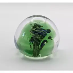 Seegers Fein 2009 Art Glass Paperweight Swirl Green Abstract Blue Bubbles