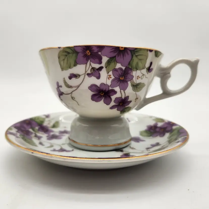 Lefton San Francisco Music Box Company Violet Tea Cup Music Box & Saucer